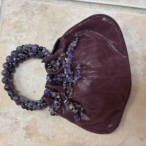 Chic Amethyst Beaded Handle Clutch